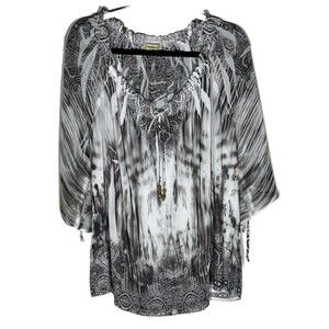 One World Womens Peasant Tunic Top Size 2X Plus Abstract Artsy Hippie Goth New